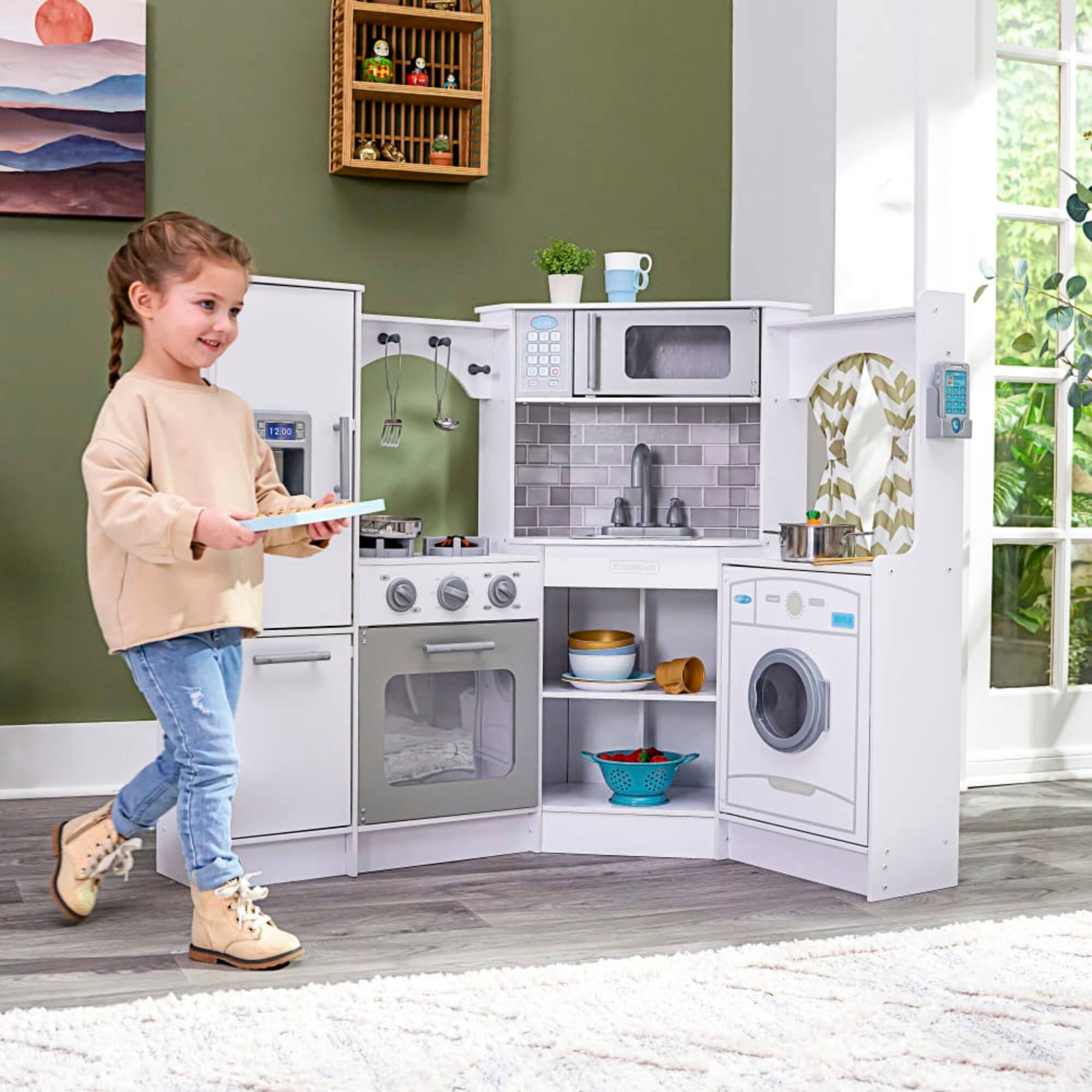 KidKraft White Ultimate Corner Play Kitchen Set with Lights & Sounds